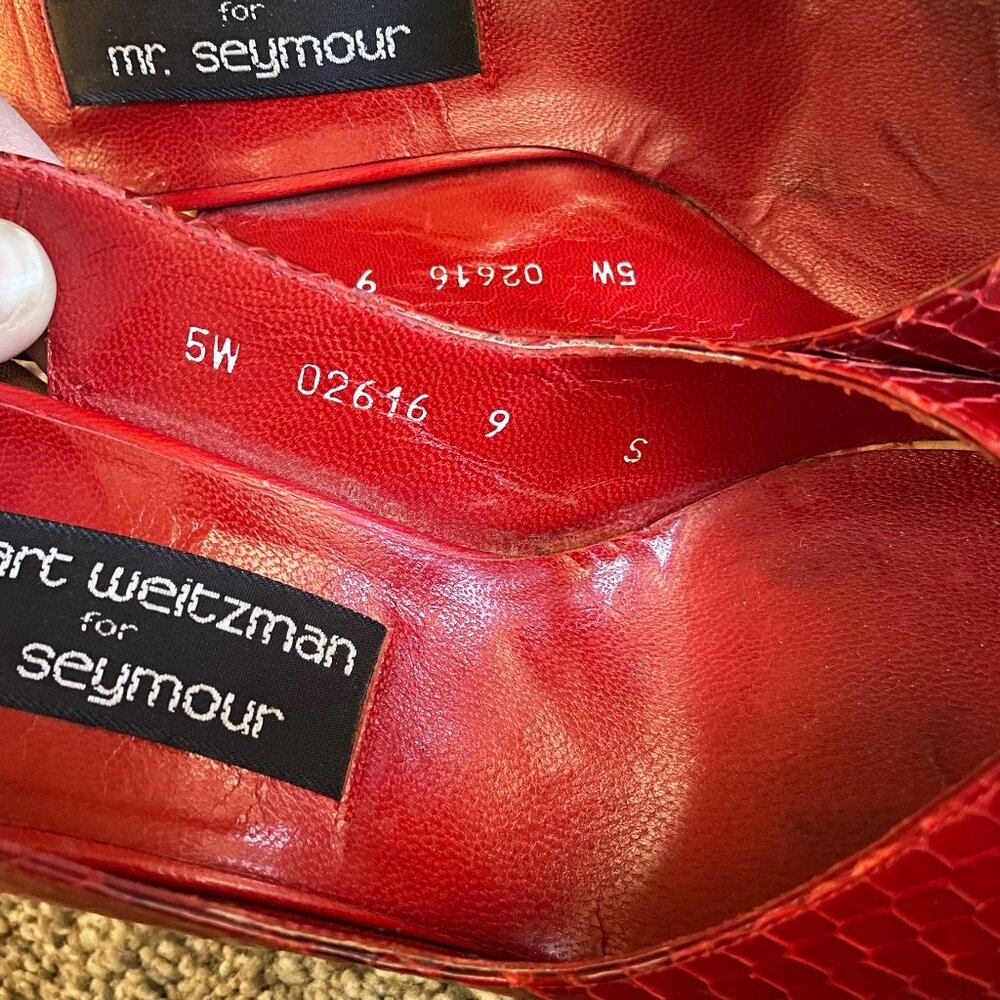 Stuart Weitzman Red Snakeskin Heels 5 W - image 2